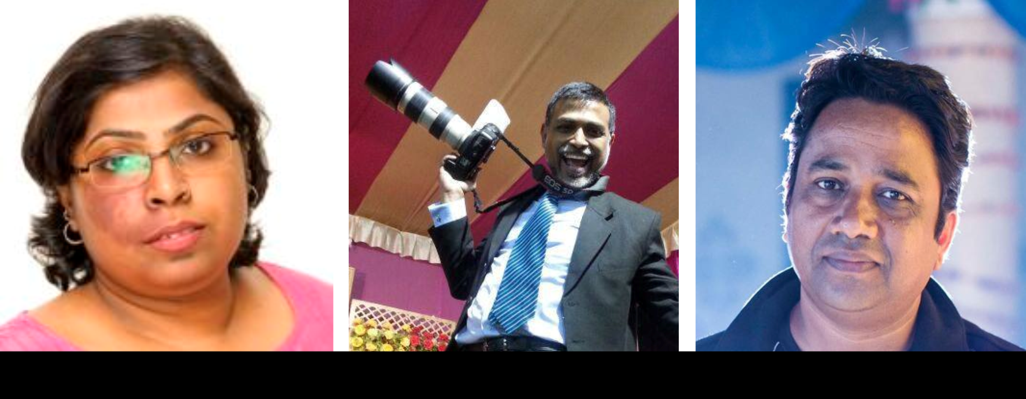 A Combined Portratit photographs for left to roght: Sanjukta Basu, Soumen Nath, Akil Khan